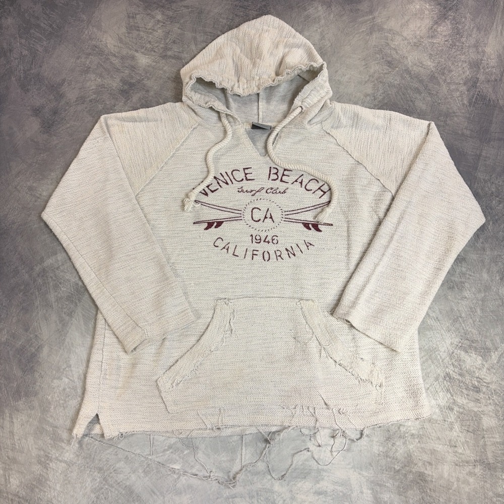MV Sport Venice Beach Hoodie Small Gray Distressed Surf Graphic Pullover